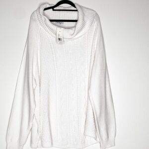 New Kim Rogers Cowl Neck Cable Knit Fisherman Sweater Women's Size 3X